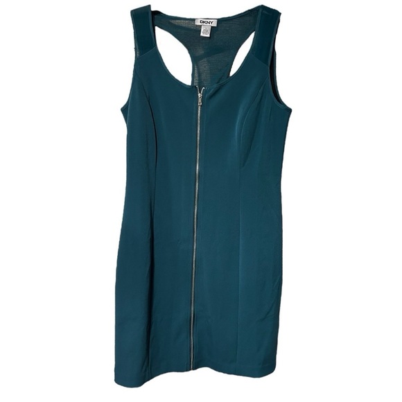 DNKY Women’s Size 4 Green Sleeveless Full Zip Front Dress Sheer Racerback - Picture 2 of 3